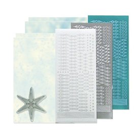 STICKER / AUTOCOLLANT Bastelset: Star Conjunto del sello de la etiqueta engomada, plata, blanco y azul