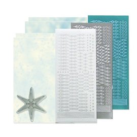 STICKER / AUTOCOLLANT Bastelset: Star sticker stempel set, zilver, wit en blauw