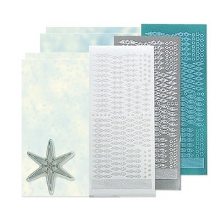 STICKER / AUTOCOLLANT Bastelset: Star Conjunto del sello de la etiqueta engomada, plata, blanco y azul