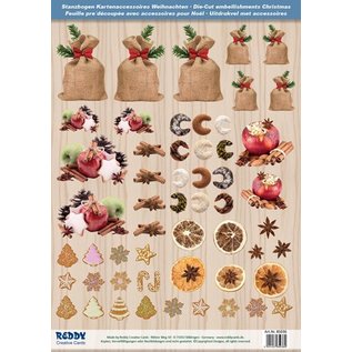 Embellishments / Verzierungen Die cut ark med Weihnachtsgebaeck, bagte æbler fra 250 g karton, A4