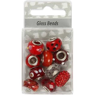 Schmuck Gestalten / Jewellery art Glass beads harmony, D: 13-15 mm, reds, sorted 10