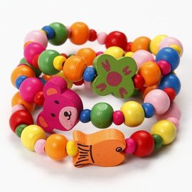 BASTELSETS / CRAFT KITS Arbejdet indstillet til 1 armbånd med træperler og bjørne