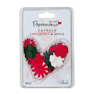 Embellishments / Verzierungen 30 fleurs, vert, rouge et blanc