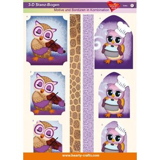 Bilder, 3D Bilder und ausgestanzte Teile usw... 3D Die cut sheets, designs and borders in combination, owls