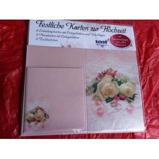 BASTELSETS / CRAFT KITS Elegante set di carte per occasioni festive, fedi nuziali con rose bianche - ULTIMO SET!