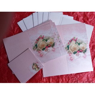 BASTELSETS / CRAFT KITS Elegante set di carte per occasioni festive, fedi nuziali con rose bianche - ULTIMO SET!