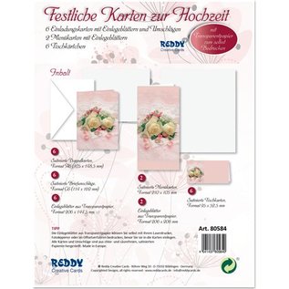 BASTELSETS / CRAFT KITS Elegant kort sett for festlige anledninger, vielsesringe med hvite roser - SENESTE SET!