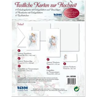 BASTELSETS / CRAFT KITS Stilfuldt kort sæt, nygifte: til 6 invitationskort, 2 menukort og 6 pladskort! Sidste sæt!