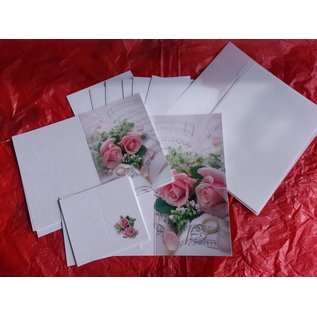 BASTELSETS / CRAFT KITS Elegante juego de tarjetas para ocasiones festivas, anillos de boda con rosas rosadas - ¡ÚLTIMO JUEGO!