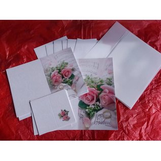 BASTELSETS / CRAFT KITS Elegante kaartenset voor feestelijke gelegenheden, trouwringen met roze rozen - LAATSTE REEKS!