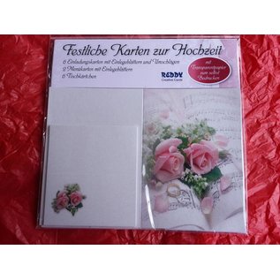 BASTELSETS / CRAFT KITS Elegant card set for festive occasions, wedding rings with pink roses - LAST SET!