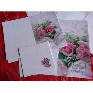 BASTELSETS / CRAFT KITS Elegant card set for festive occasions, wedding rings with pink roses - LAST SET!