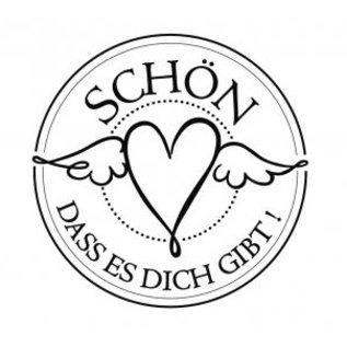 Stempel / Stamp: Holz / Wood holze Mini-Stempel mit deutsche Text "schön dass es dich gibt" , 3cm ø