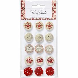 Embellishments / Verzierungen 15 Buttons Designer, tasti di legno con 2 fori e stampe