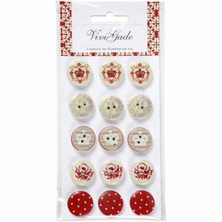 Embellishments / Verzierungen 15 Buttons Designer, tasti di legno con 2 fori e stampe