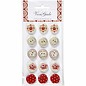 Embellishments / Verzierungen 15 Designer Knapper, tre knapper med to hull og utskrifter