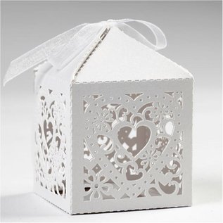 Dekoration Schachtel Gestalten / Boxe ... 12 dekorative Schachteln, 5,3x5,3 cm, weiß, mit Herz