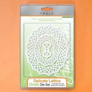 Tonic Studio´s Tonic, stempelen en embossing stencil, Delicate latice, ovaal stempel, 5 template