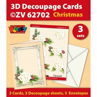 KARTEN und Zubehör / Cards Craft Kit til 3 Decoupage kort + 3 konvolutter