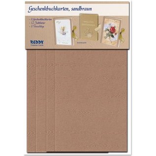 KARTEN und Zubehör / Cards Ensemble de matériel pour 3 cartes de livre-cadeau avec choix en blanc, brun clair ou foncé!