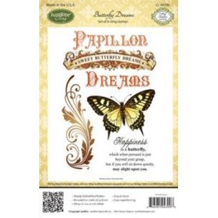 JUSTRITE AUS AMERIKA JJustrite, frimærkesæt, gummistempel, "Papillon Dreams", SAMLINGELIGT STykke!