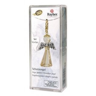 BASTELSETS / CRAFT KITS Kit Scheda cristallo Angelo Custode, 3,2x2 cm, con moschettone, ombra d'oro