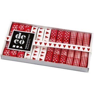 DEKOBAND / RIBBONS / RUBANS ... Collezione di nastri decorativi, l: 10 mm, armonia rosso/bianco, 12x1 m