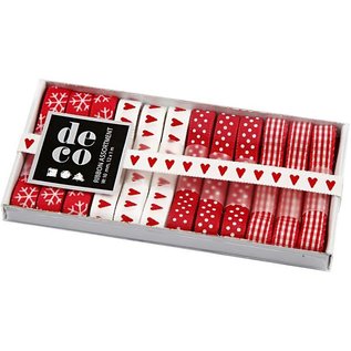 DEKOBAND / RIBBONS / RUBANS ... Deco tape collection, W: 10 mm, red / white harmony, 12x1 m