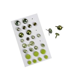 Embellishments / Verzierungen Brads, Sortiment, D: 8-13 mm, grüntöne, 28 sortiert