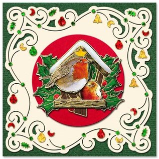 Pre-printed images and embossed stickers, for 8 3D Christmas cards