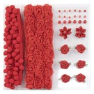 DEKOBAND / RIBBONS / RUBANS ... Poms & Flowers - Embellishment, pom poms and flowers set Red, assorti