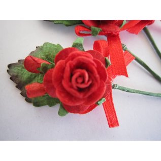 BASTELSETS / CRAFT KITS 3 mini rød rose buketter med bånd. - Copy