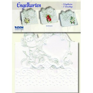 KARTEN und Zubehör / Cards 3 engel-kort + 3 konvolutter i hvidt
