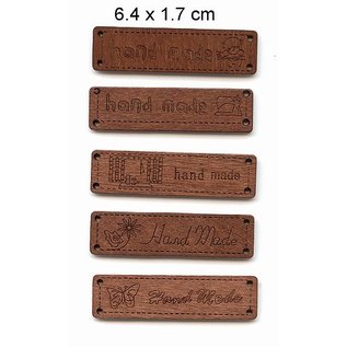 Embellishments / Verzierungen 5 forskellige Durchholzen etiketter med tekst - Håndlavet -, størrelse 6,4 x 1,7 cm