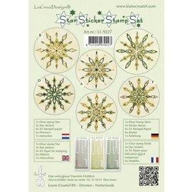 STICKER / AUTOCOLLANT Pegatinas Estrella conjunto verde sello, 1 sello transparente, de 3 estrellas pegatinas, papel sello 4xA5, 6 plantillas e instrucciones