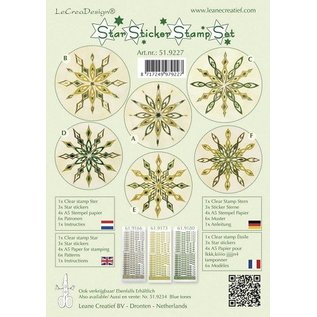 STICKER / AUTOCOLLANT Star sticker stamp set green, 1 transparent Stempel, 3 Stern Sticker, 4xA5 Stempel Papier, 6 Vorlagen und Anleitung - LETZTE VORRÄTIG!