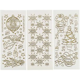 STICKER / AUTOCOLLANT Hobby pegatinas, hoja de 10x23 cm, oro, Navidad, 20 hojas diferentes