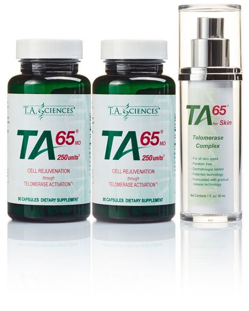 T.A. Sciences TA-65 Starter Kit (2 x TA-65MD 250IE 90 capsules + 1 x TA-65 for Skin 30ml)