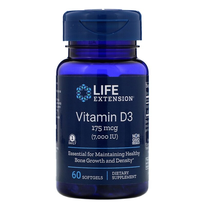 Life Extension Vitamin D3, 175 mcg (7,000 IU), 60 Softgels Apran