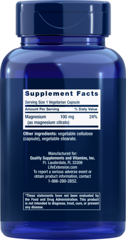 Life Extension Magnesium (Citrate), 100 mg, 100 Vegetarian Capsules