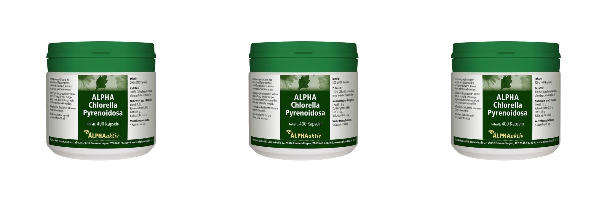 ALPHAaktiv ALPHA-Chlorella Pyrenoidosa, 400 Capsules, 200 g., 3-packs
