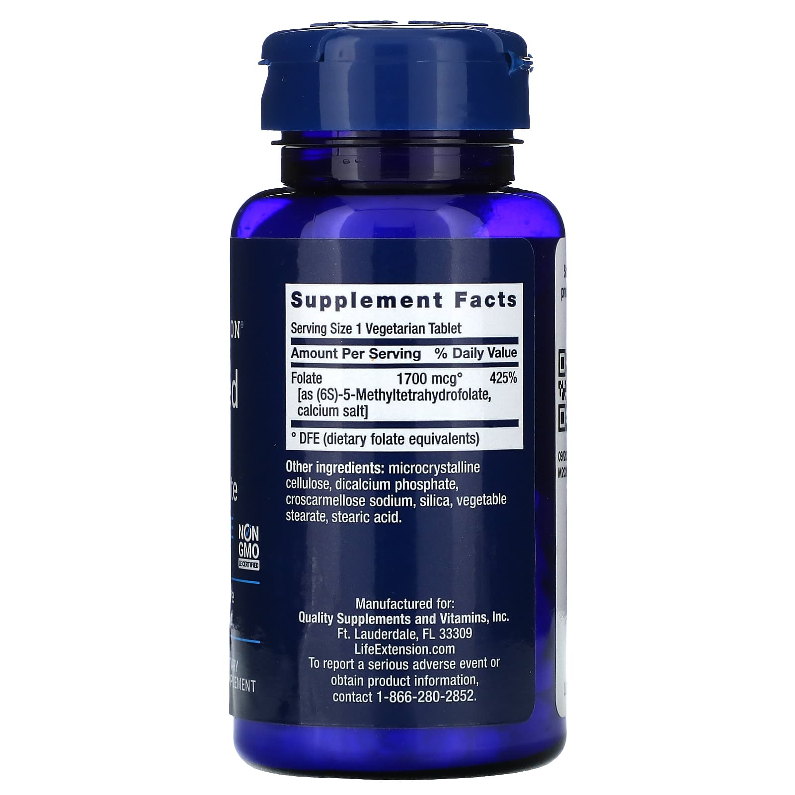 Life Extension Optimized Folate, 1,700 mcg DFE, 100 Vegetarian Tablets