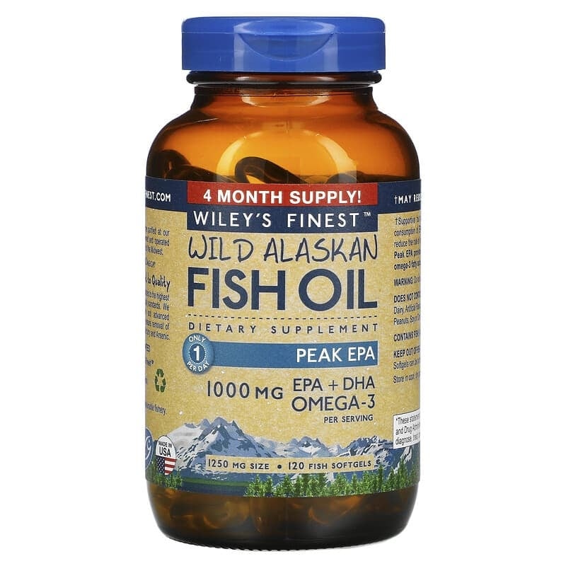 Wiley's Finest Wild Alaskan Fish Oil, PEAK EPA, 1,250 Mg, 120 Fish Softgels