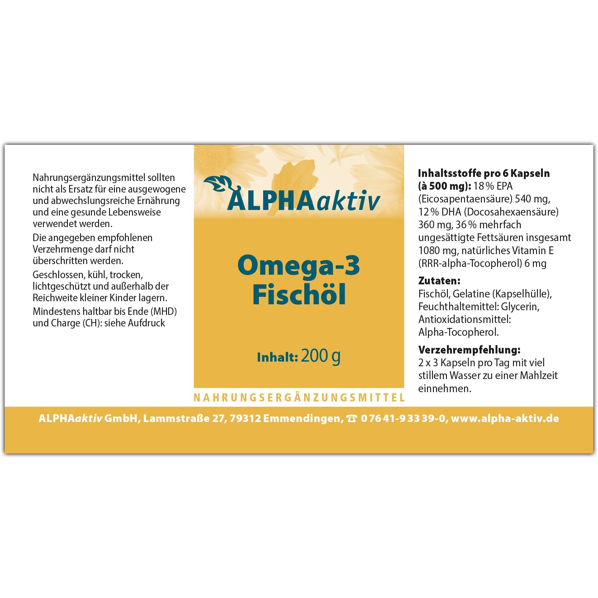 ALPHAaktiv Omega-3 Lachsöl, 200 g, 284 Capsules, 3-packs