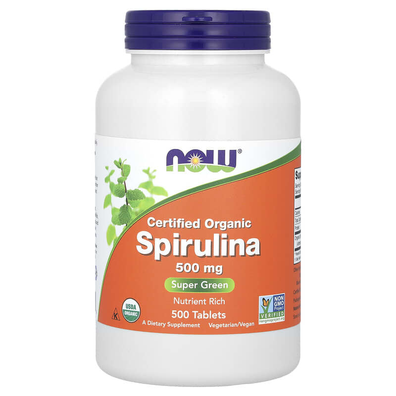 Now Foods Certified Organic Spirulina, Spirulina mit Bio-Zertifizierung, 3.000 mg, 500 Tabletten (500 mg pro Tablette)