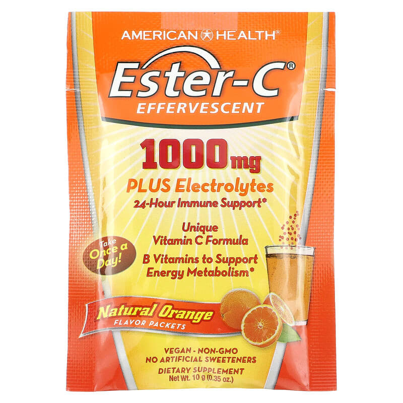 American Health Ester-C, Effervescent, Natural Orange, 1,000 mg, 21 Packets, 0.35 oz (10 g) Each