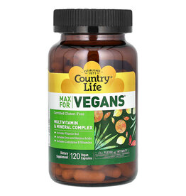 Country Life Max for Vegans, Max für Veganer, Multivitamin- und Mineralstoffkomplex, 120 pflanzliche Kapseln