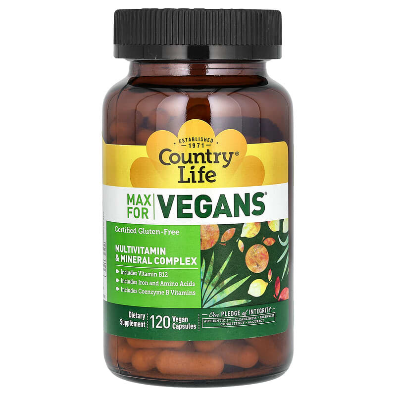 Country Life Max for Vegans, Multivitamin & Mineral Complex, 120 Vegan Capsules