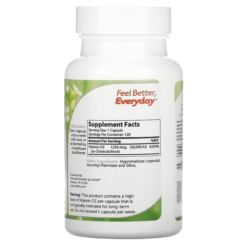 ZAHLER Vitamin D3, 50,000 IU, 120 Vegetable Capsules
