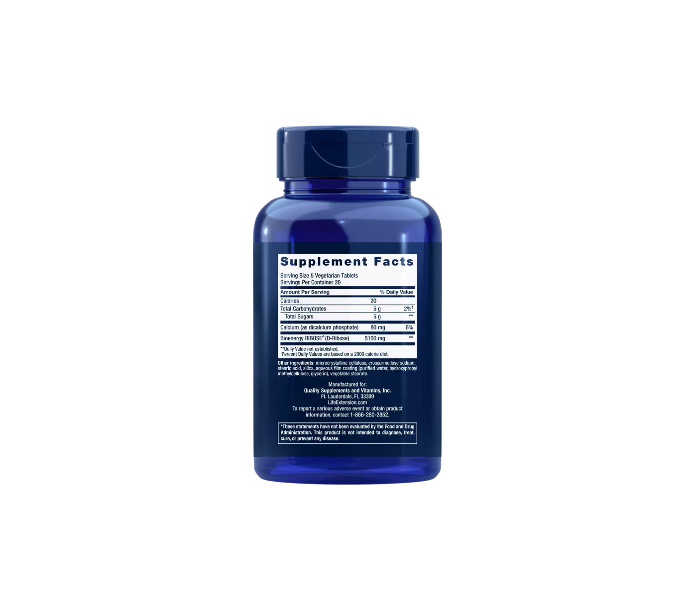 Life Extension D-Ribose Tablets, 100 Tabletten